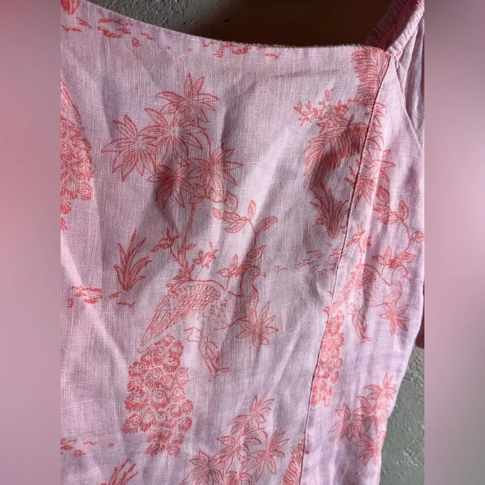 Cynthia Rowley Pink Ruffled Crop Blouse European flax linen, 3/4 ruched sleeve
